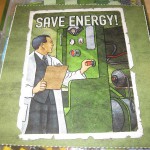 Schild "Save energy" im Spiel Funkenschlag